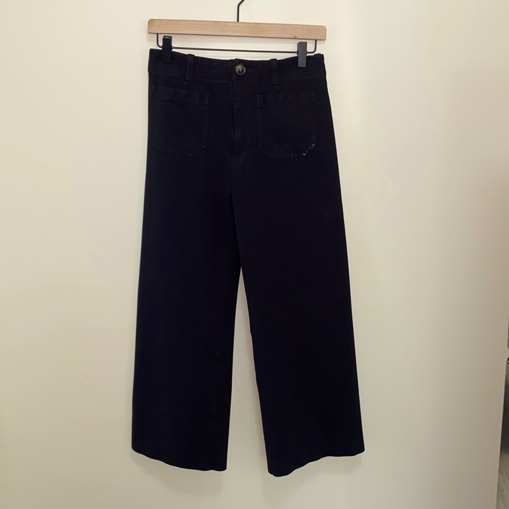 Antropologie black stretch wide leg pants minor damage